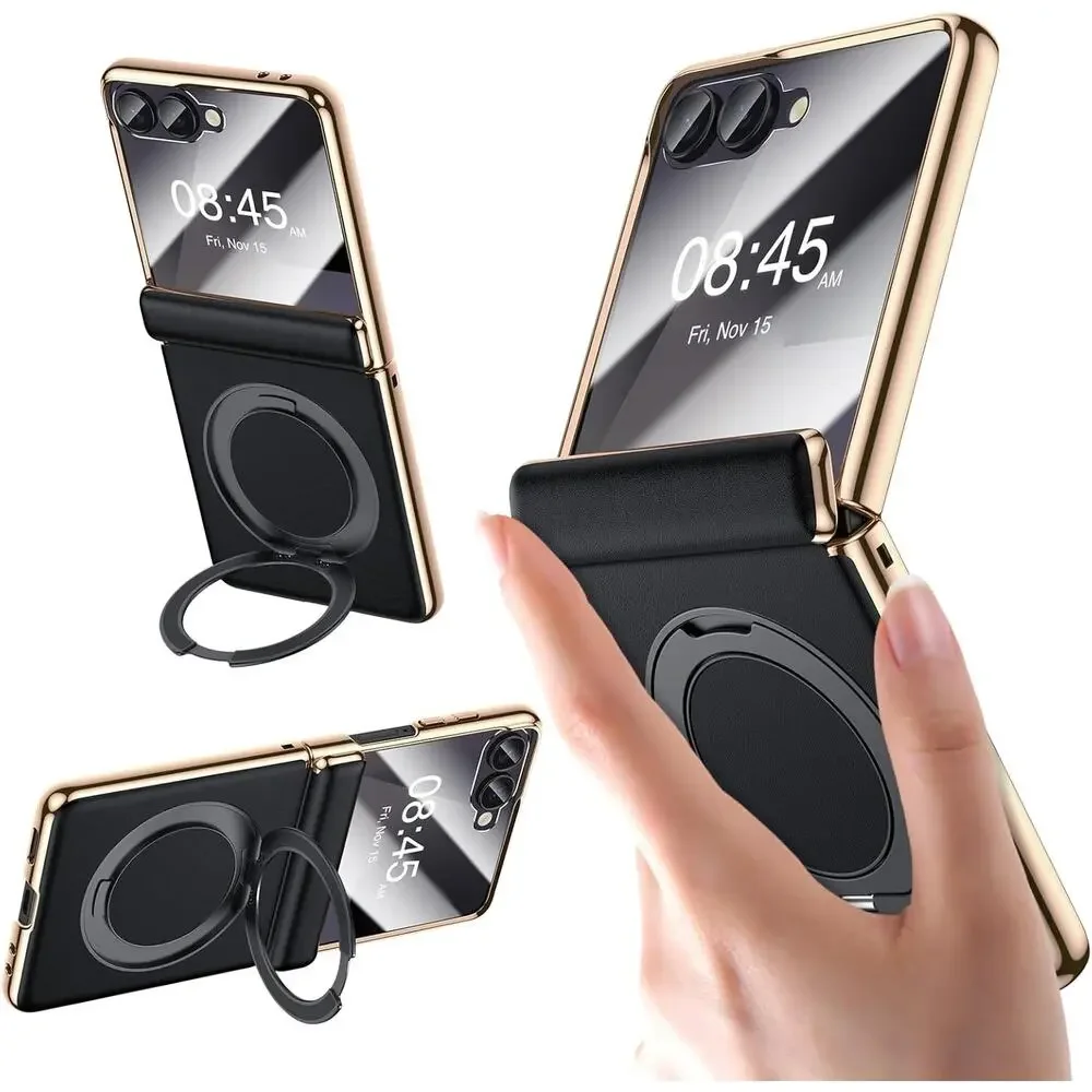 YOOVEI For Galaxy Z Flip 6 Case Luxury Leather With Screen Protector